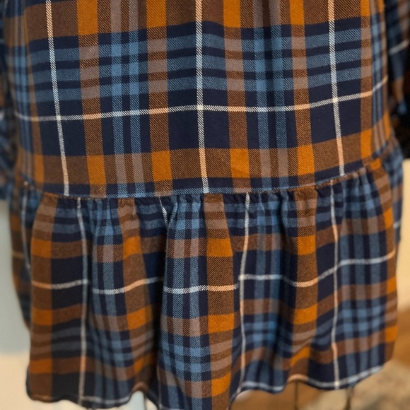 Matilda Jane Blue and Orange Plaid Button-Up Tunic Blouse with ruffle bottom - Picture 4 of 6